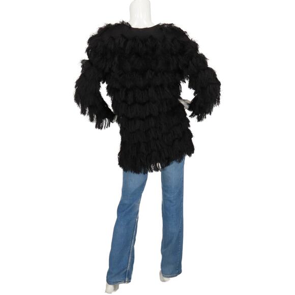 H&M Black Flapper Fuzzy Faux Fur Fringed Shaggy Knit Cardigan Sweater Jacket - Picture 6 of 6